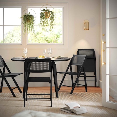 Flash Furniture Galene Cane Rattan Folding Chairs w/Solid Wood Frame and Seat and Ventilated Back, Natural/Blk, 2PK SK-220905-BLK-GG